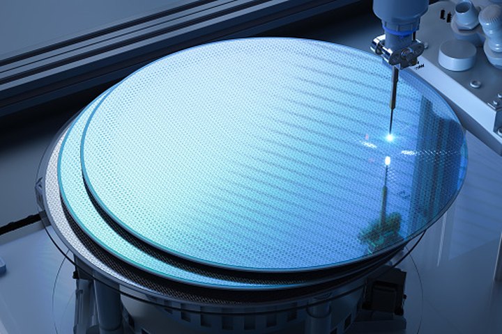 Silicon wafer on a process tool, representative of semiconductor wafers and tooling cleaned by Unitech Shyre wet bench systems