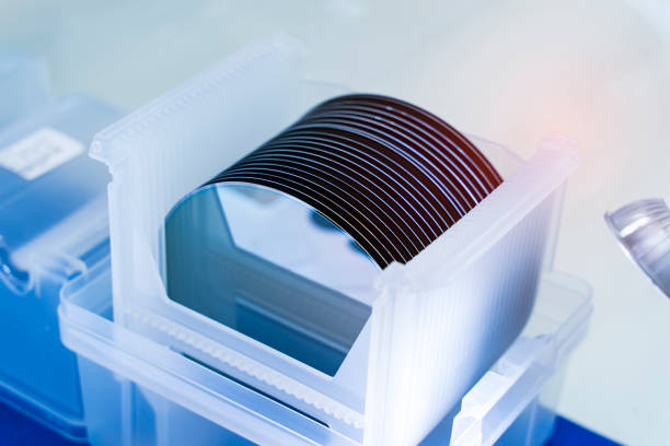 Silicon wafers in a carrier cassette ready for wet bench cleaning